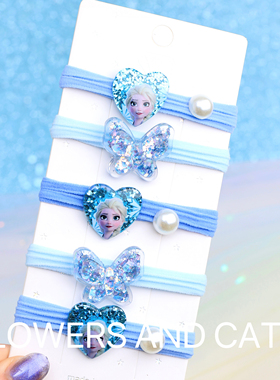 春夏新款蓝艾沙公主头绳儿童毛巾圈发绳头饰蓝色发圈女童发饰皮筋