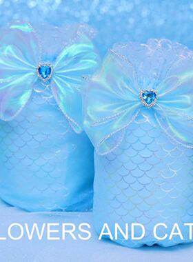 袖套女童护袖手袖儿童人鱼公主学生蓝色爱心钻蝴蝶结鱼鳞纹装扮美