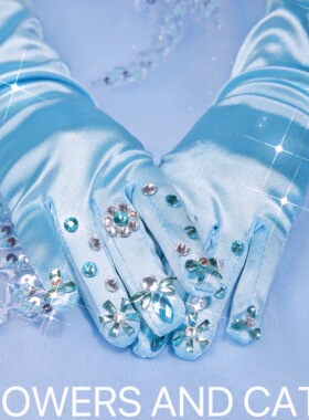 Flowers and cats艾莎公主手套儿童表演饰品女童长筒可爱皇冠生日