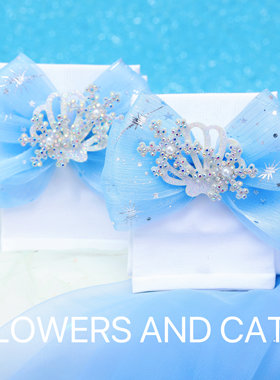 袖套冰袖女童夏季出行套袖儿童配饰艾莎公主网纱蝴蝶结蓝白色防晒