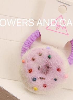 25新款闪闪头绳皮筋扎头饰毛毡甜甜圈韩版发绳小女孩发圈发饰紫色