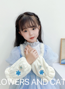 FlowersandCats春夏新款雪花冰雪奇缘公主宝宝女童儿童耐脏袖套蓝
