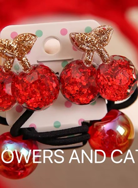 25新款红色新年拜年头饰儿童发夹樱桃亮片发绳公主女童喜庆侧边夹