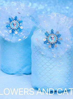 袖套女童护袖手袖儿童艾莎公主学生蓝色闪片雪花网纱鱼鳞纹防水速