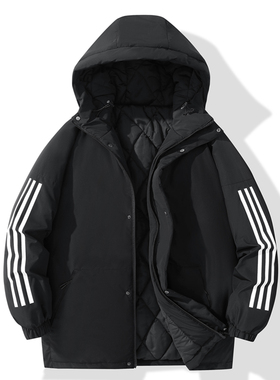 秋冬爆款男士三条杠休闲羽绒棉服连帽防风防水保暖蚂蚁皱棉衣外套