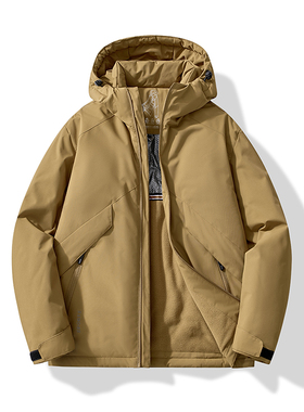 户外休闲中长款棉衣加绒外套夹克吉普风冬季多口袋跨境爆款加绒