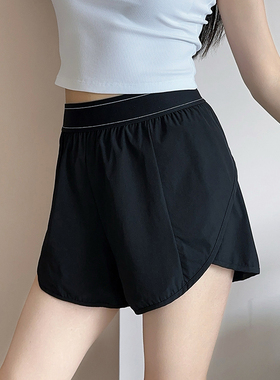 女款运动短裤夏锦氨面料速干透气宽松时尚性感瑜伽健身跑步三分裤