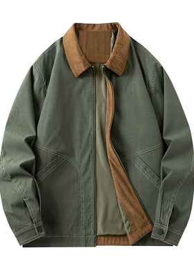 秋季新款男士夹克外套水洗复古翻领上衣