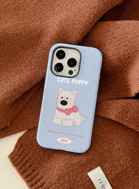 『粉蓝西高地』ins适用iphne16/15prmax小众狗手机壳14菲林二合一13保护套11