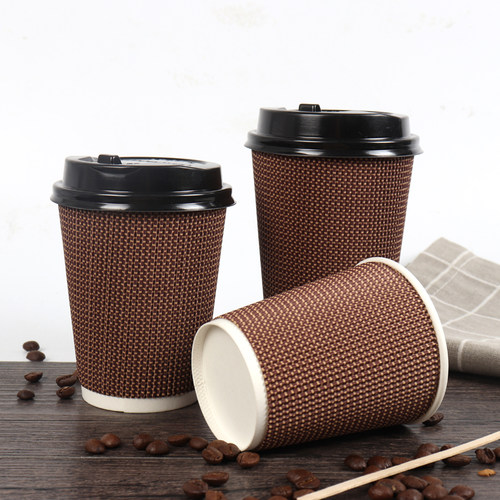 一次性纸杯带盖杯子加厚双层咖啡