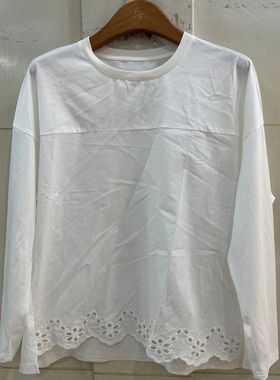 小艺欧货女装2026春季新款时尚圆领镂空刺绣百搭宽松休闲T恤7277H