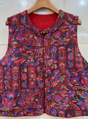 小艺欧货女装2026春季中式国风复古印花双面穿无袖马甲背心26700H