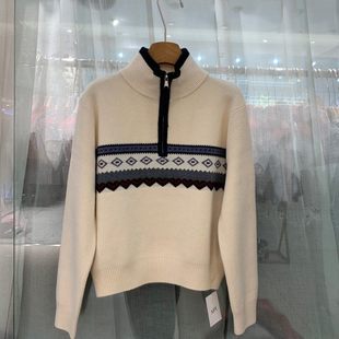 几何提花百搭毛衣360232H 半拉链立领针织衫 小艺欧货女装 2025冬季