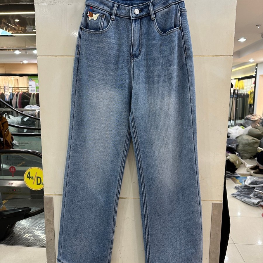 小艺欧货女装2025冬季新款时尚高腰垂感显瘦加绒阔腿牛仔裤9043H
