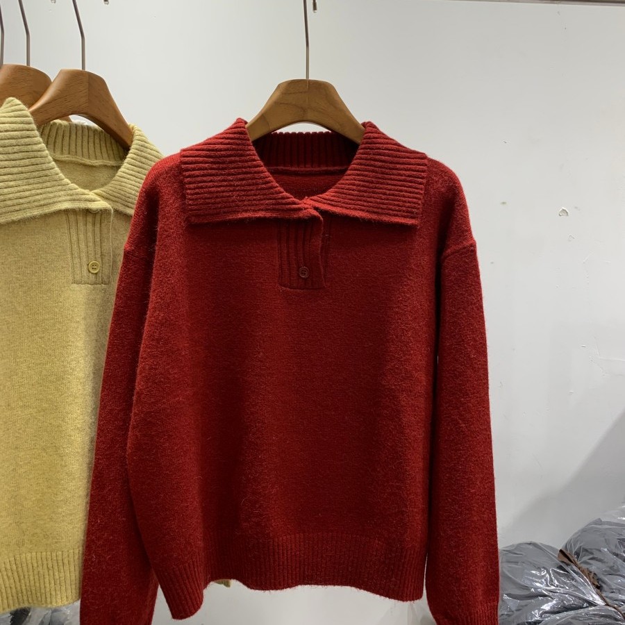 小艺欧货女装2025年冬季学院风翻领半开襟减龄百搭针织衫128095H