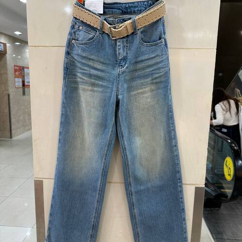 回车键37682H 小艺欧货女装2026春季新款高腰做旧水洗磨白牛仔裤