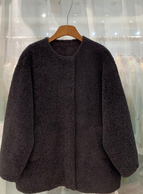 小艺欧货女装2025冬季新款羊羔毛外套通勤圆领宽松毛毛衣86337H