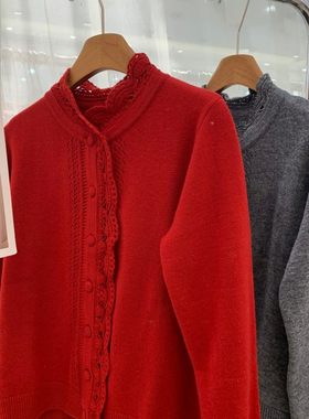 以下欧货女装2025冬季新款圆领花边钩花镂空显瘦减龄针织衫33115H