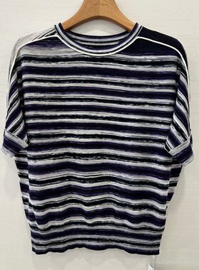 小艺欧货女装2026春夏复古条纹圆领宽松百搭休闲短袖针织衫2601H