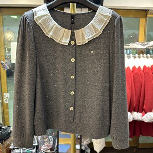 拼色圆领长袖 时尚 单排扣简约百搭针织上衣女26021H 新款 2026春季