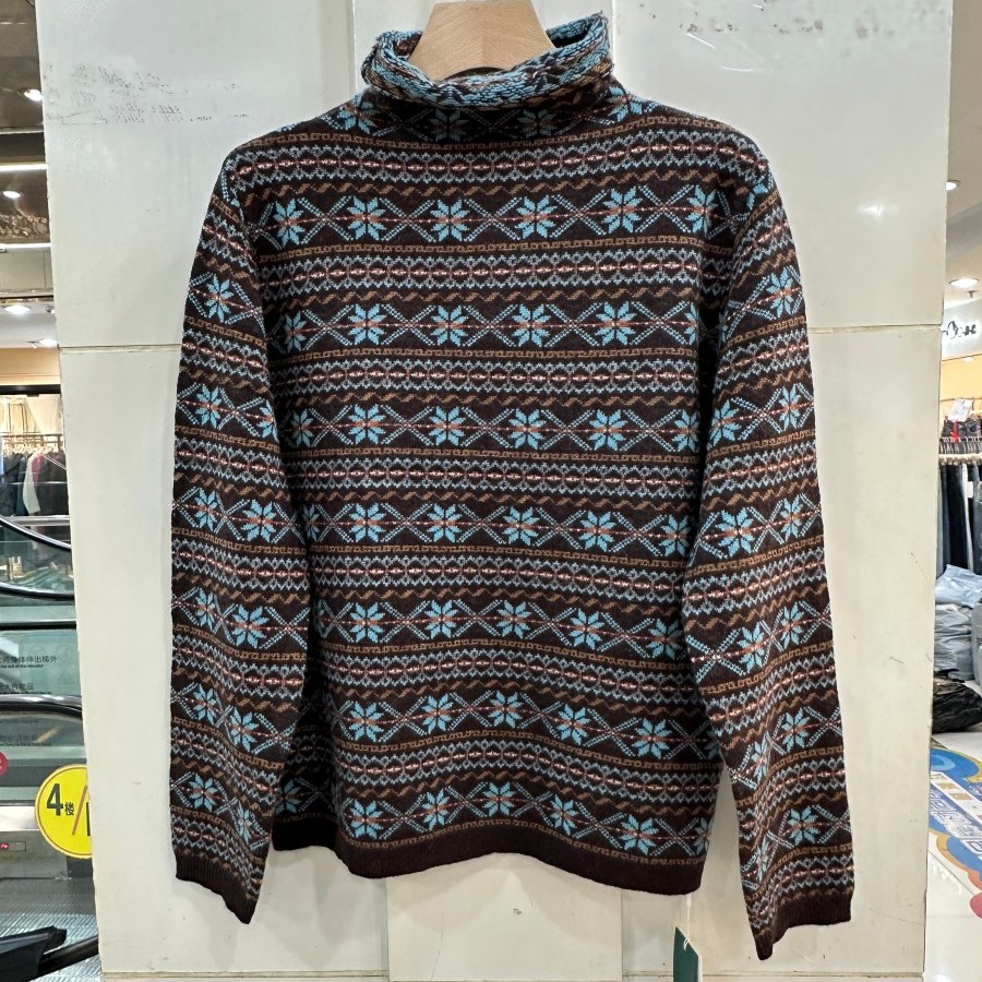 精品女装6139H 小艺欧货女装2025冬季高领复古几何图案百搭针织衫