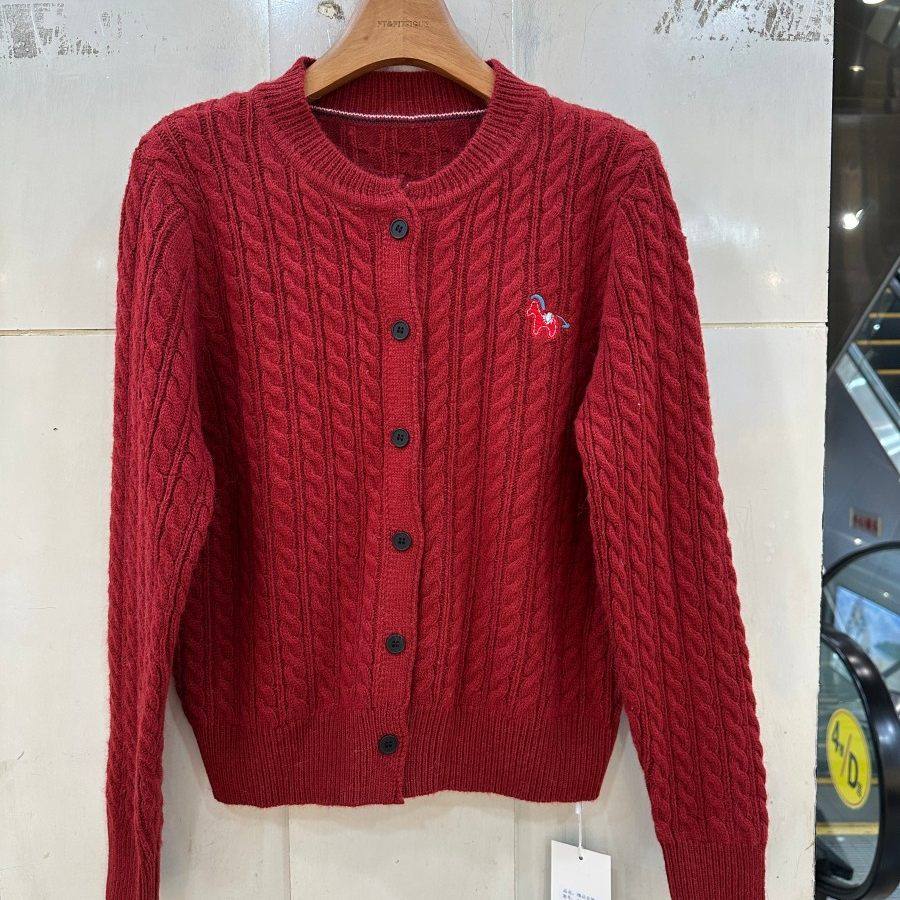 精品女装95052H 小艺欧货女装2025冬季新款圆领麻花刺绣针织开衫