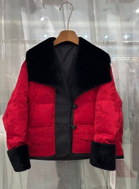 小艺欧货女装2025冬季皮草拼接大翻领白鸭绒保暖羽绒服外套9961H