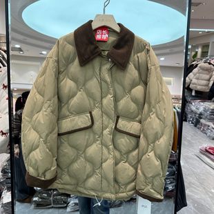 拼色翻领长袖 姚家铺子2565H 时尚 新款 水波纹羽绒服女 小艺2025冬季