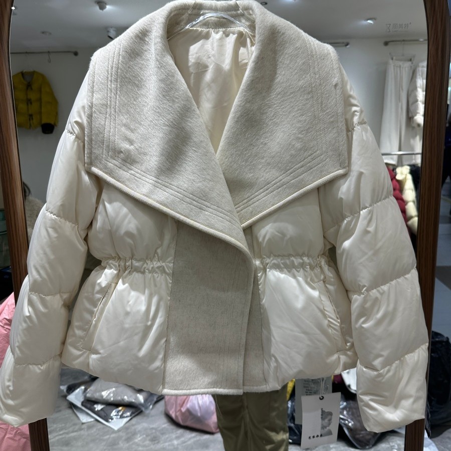 芭黎歌弟9923H 小艺欧货女装2025年冬季拼接羊毛呢翻领短款羽绒服