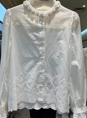 小艺欧货女装2026年春季新款立体花朵圆领刺绣蕾丝边减龄衬衫F17H