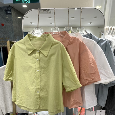 欧货女装2025夏新款时尚翻领多巴胺穿搭宽松显瘦百搭短袖衬衫5882