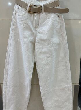 闪魅92059H 小艺欧货女装2026春季新款高腰直筒提花配腰带牛仔裤