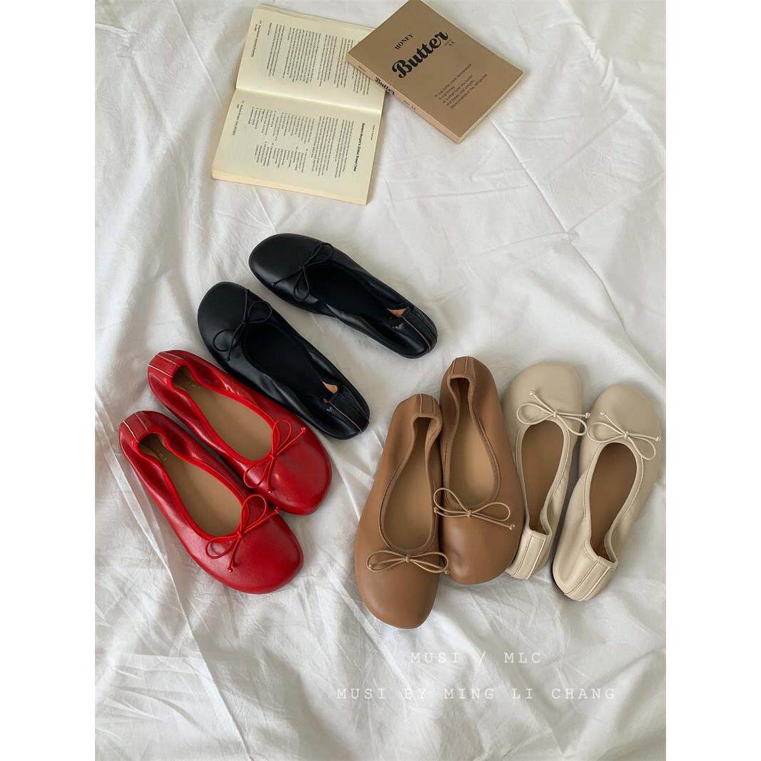 韩版平底蝴蝶结单鞋女2025新款软底奶奶鞋一脚蹬蛋卷鞋圆头娃娃鞋