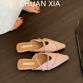 法式 小猫跟包头凉拖鞋 女真皮交叉带尖头包鞋 羊皮版 仙女风高跟鞋