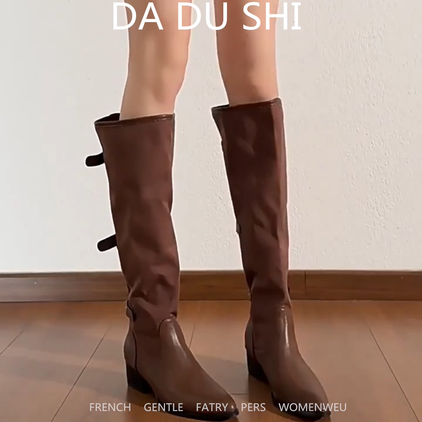 羊皮版！韩版棕色尖头长
