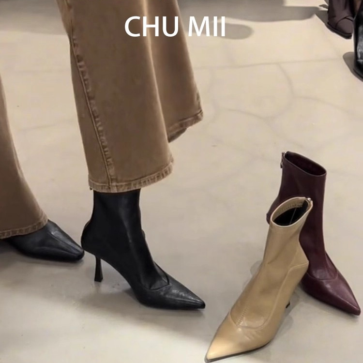 羊皮版高跟真皮短靴女法式气质