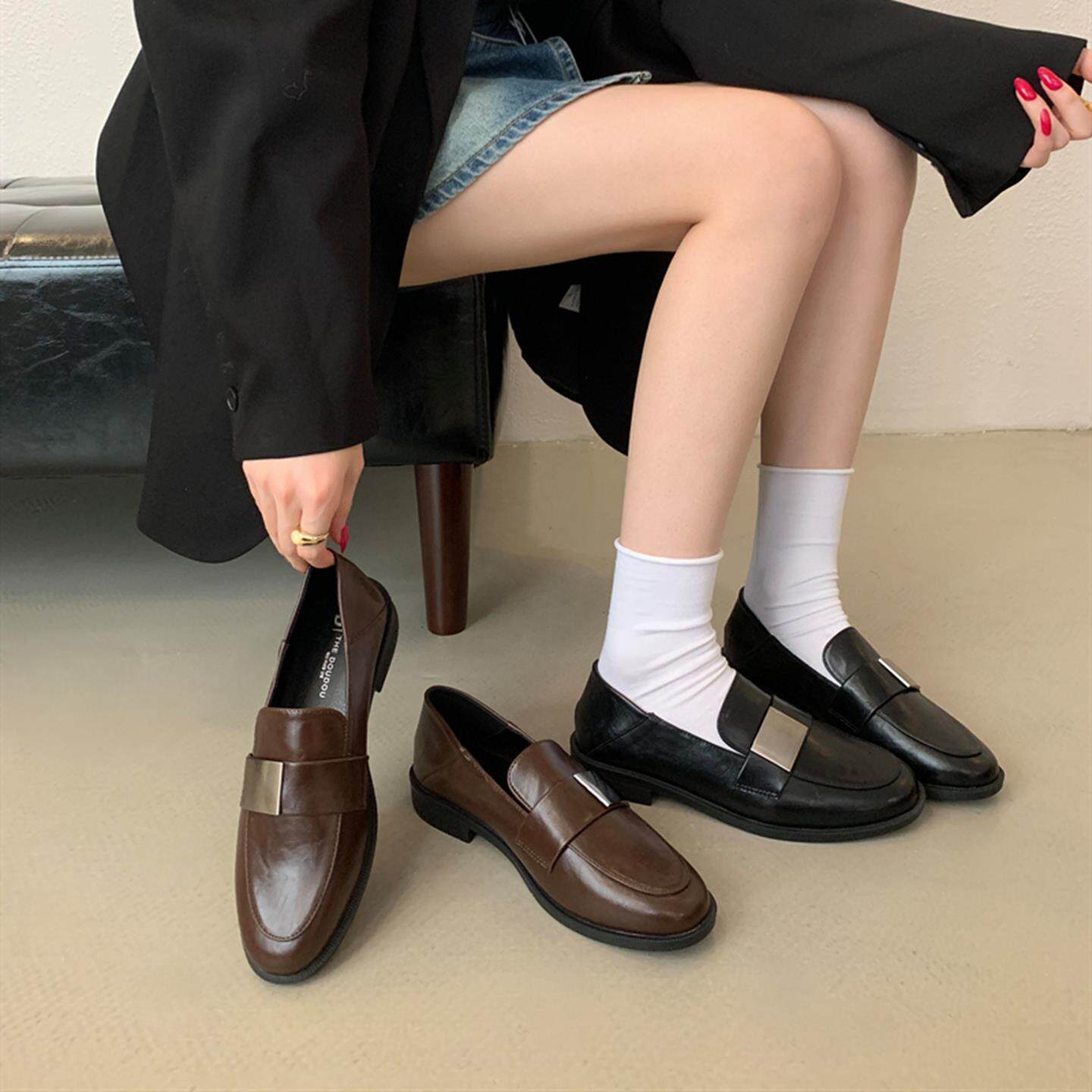 英伦风低跟金属扣乐福鞋女2025新款JK制服鞋小皮鞋一脚蹬深口单鞋
