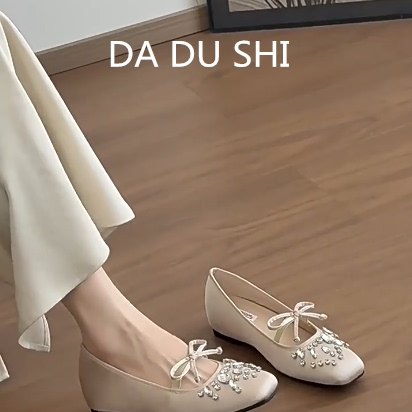羊皮版~内增高水钻玛丽珍鞋女蝴蝶结方头奶奶鞋甜美浅口软底瓢鞋,女鞋,浅口单鞋,淘宝优惠券,粉丝福利购,淘宝优惠卷
