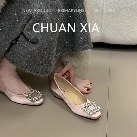 羊皮版~气质温柔水钻玛丽珍鞋女晚风软底方头鞋法式绝美高跟鞋,女鞋,浅口单鞋,淘宝优惠券,粉丝福利购,淘宝优惠卷