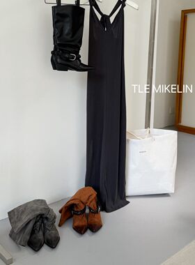TLE MIKELN 欧美复古风黑色粗跟高筒靴女夏季尖头时装靴时尚百搭