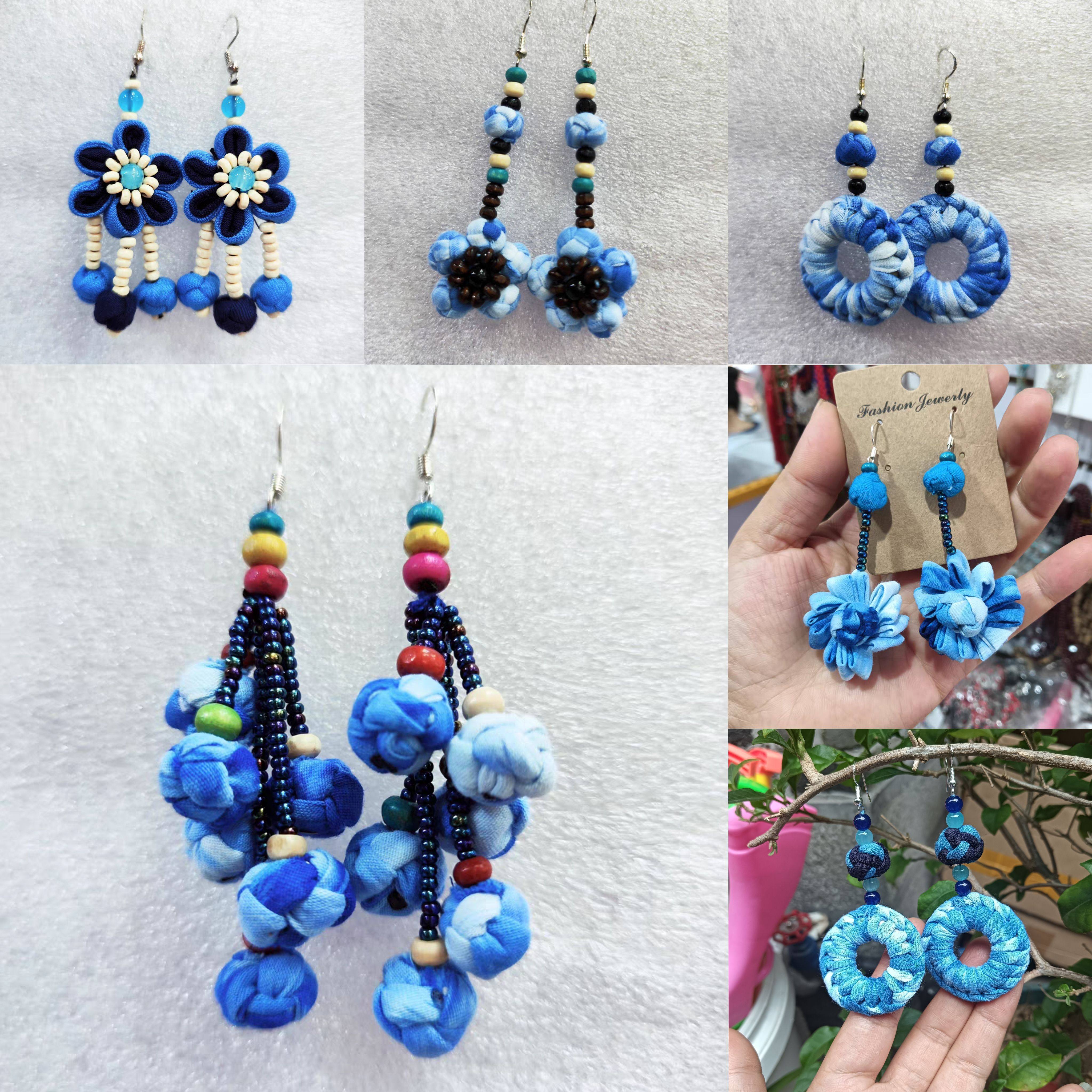 云南凤凰贵州手工布艺耳环扎染蓝染耳环民族风盘扣花朵扎染耳环