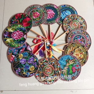 民族风手工缝制蜡染绣花团扇扇子古风汉服旗袍配饰凤凰古城纪念品