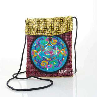 民族风编织包 女式中国风刺绣单肩斜跨包大小号麻布手工编小包