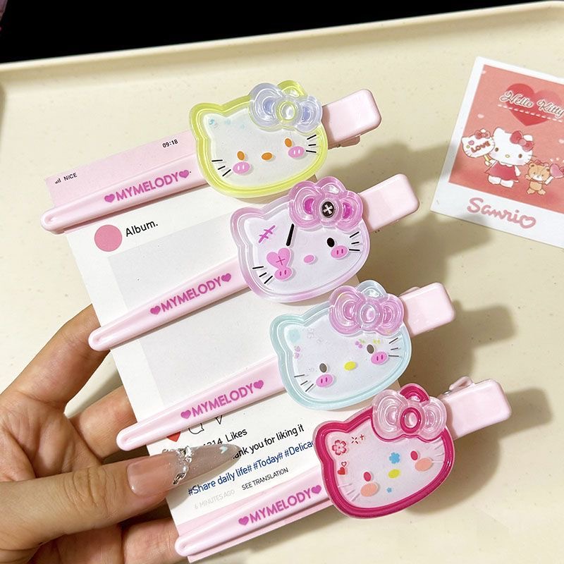 可爱少女透色KT发夹ins长款碎发刘海鸭嘴夹边猫咪发卡发饰