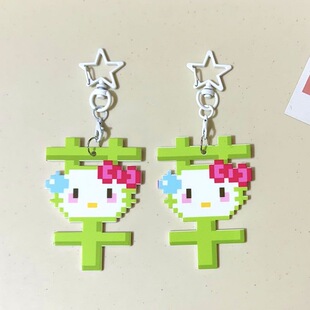 新款草字猫咪K像素卡通钥匙扣可爱学生高颜值挂饰挂件闺蜜礼物