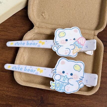 可爱新款冰淇淋柠檬水猫咪大号鸭嘴夹发夹可爱百搭刘海发卡发饰