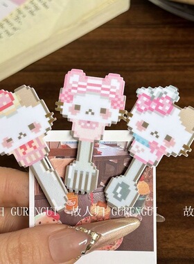 甜美粉色像素猫咪风叉子刀子小熊发夹少女风碎发刘海夹卡通可爱