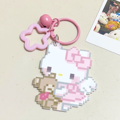 小猫像素卡通钥匙扣书包萌物可爱学生亚克力挂饰包包闺蜜挂件礼物