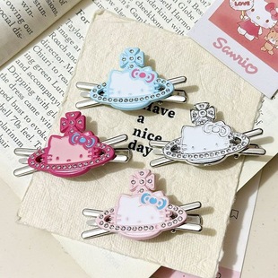 可爱猫咪镶钻发夹侧边无痕刘海化妆定位星球边夹少女发卡卡通鸭嘴