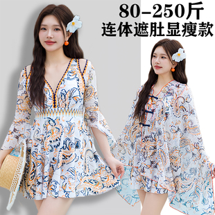 国风保守遮肚显瘦泳装 2025新中式 200斤温泉连体裙式 泳衣女士大码